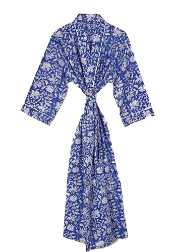 Cotton Hand Block Print Kimono Robes for Women, Long Length Flora...