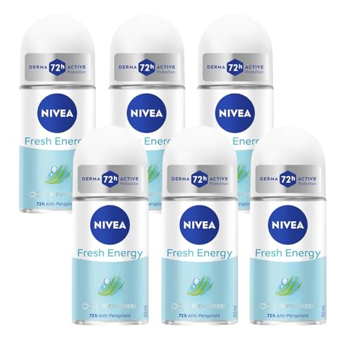 NIVEA Energy Fresh Roll-On Anti-Perspirant Deodorant 50ml | Long-Lasting 72H Odor Protection | Lemongrass Scent | Refreshing Skin Care for All-Day Freshness | No Alcohol | Compact Travel Size | 6-Pack