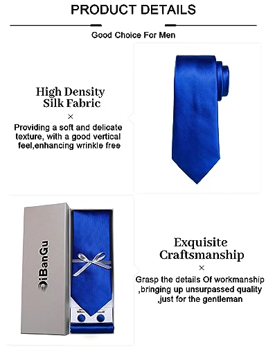 Image of DiBanGu Mens Silk Necktie Solid Color Tie and Pocket Square Cufflink Tie Clip Set Woven Plain Ties for Men Wedding Party