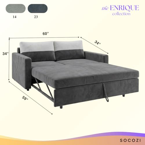 Image of SOCOZI Enrique 2 Seater Sofa Cum Bed | Soft Velvet Suede Fabric | Modern Convertible Design | Plush Comfort Seating for Living Room (Dark Gray)