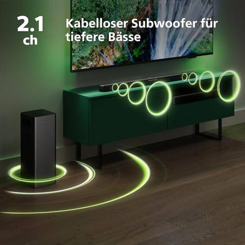 Philips TAB6309 Soundbar 2.1 mit drahtlosem Subwoofer - 2,1 Kanal 320W, DTS Virtual X, Bluetooth 5.4, HDMI ARC, optische Verbindung und USB-Konnektivität - Dunkelgrau – Bild 5
