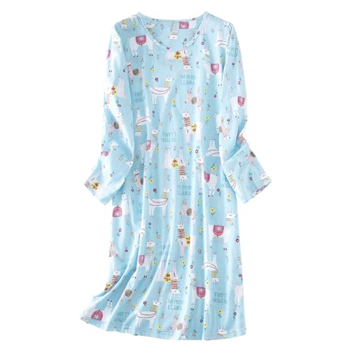 Image of American Trends Nightgowns for Women Long Sleeve Cotton Blend Sleepwear, Knee Length Night Gowns Sleepshirts House Lounge