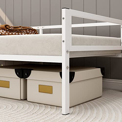HOMERECOMMEND Metal Daybed Frame Heavy Duty Metal Slats Sofa Bed Platform Mattress Foundation No Box Spring Needed Mattress Foundation Twin Day Bed White