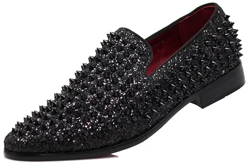 Image of SPK70 Men's Vintage Spike Dress Loafers Slip On Fashion Shoes Classic Tuxedo Dress Shoes