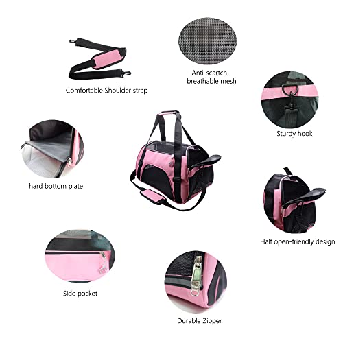 Zanesun Cat Carrier,Soft-Sided Pet Travel Carrier For Cats,Dogs Puppy Comfort Portable Foldable Pet Bag Airline Approved (Medium-Lightpink) #TOP3