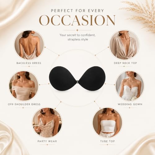 Image of Royal Luxury Women & Girl Strapless Push Up Stick On Invisible Bra - Wire Free Self Adhesive Backless Silicone for Deep Neck Dresses