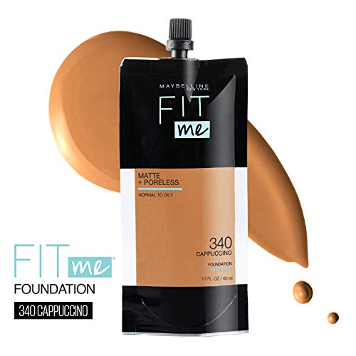 Maybelline New York Fit Me Matte + Poreless Liquid Foundation, Pouch Format, 340 Cappuccino, 1.3 Ounce #TOP1