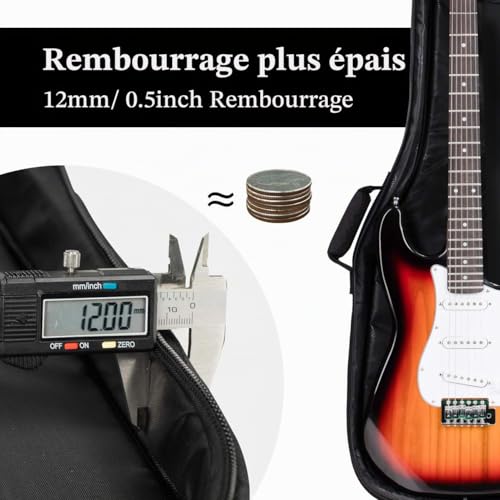 CAHAYA Housse pour Guitare électrique, Gig Bag rembourré de qualité supérieure Rembourrage de ca. 12 mm avec Bandes réfléchissantes, Noir CY0201 – vue 3