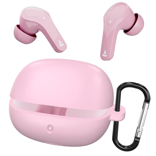 Image of Sounce Soft Silicone Protective Case Cover, Boat Airdopes Plus 311 (2025 Launch) Shockproof, Scratch-Resistant, Dustproof Earbuds Case with Keychain Clip, Easy Portability, (Pink)