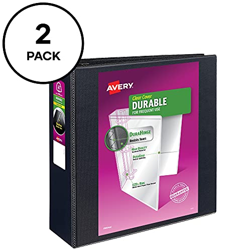 Avery Durable Clear View 3 Ring Binders, 4 Inch Binder Rings, 2 Black Binders (09204) #TOP1