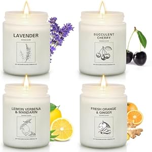Soy Wax Scented Candle Gift Set, 4 Pack Lavender, Orange & Lemon Scents, Long Lasting Aromatherapy Candles for Home, Relaxing Gifts for Women, Perfect for Holiday, Thanksgiving & Christmas