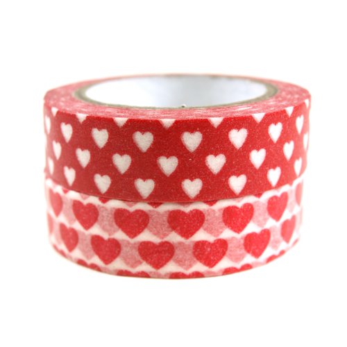 Wrapables Red Hot Hearts Japanese Washi Masking Tape (Set of 2) 10M L x 15mm W