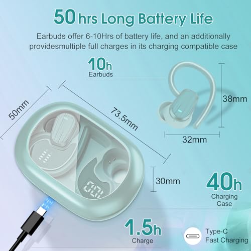 Image of Wireless Earbuds Bluetooth 5.4, 50H Playtime Sport Earphones with Earhooks