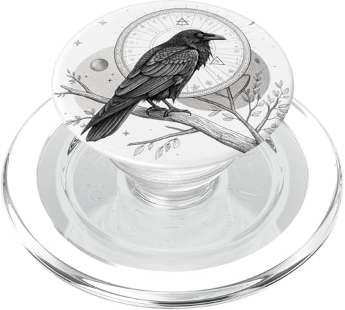 Céleste Corbeau Corbeau Oiseau Lune Géométrie Sacrée Art PopSockets PopGrip pour MagSafe