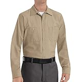 Red Kap Men's Industrial Work Shirt, Regular Fit, Long Sleeve, Khaki, Medium