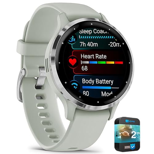 Garmin 010-N2785-01 Venu 3S Health Fitness GPS Smartwatch Silver Bezel/Gray Band (41mm) Refurbished Bundle with 2 YR CPS Enhanced Protection Pack