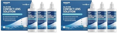 Amazon Basic Care Solución única con hialuronato sódico para lentes de contacto blandas, 3 x 360ml (Paquete de 2)