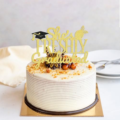 She's Freshly Graduated Cake Topper - Congrats Grad Decor, Lemon Theme 2026 Class of 2026 Graduation Party Decorations Gold Glitter by CHINGYIA - Used condition - Image 4