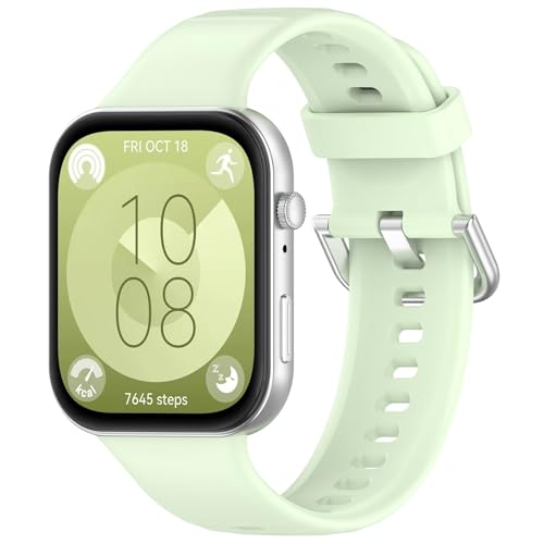 Wownadu Straps Compatible for Huawei Watch Fit 4/4 Pro / 3 Strap Green Silicone Adjustable Classic Wristbands for Men Women Replacement Watchbands (Strap Only)