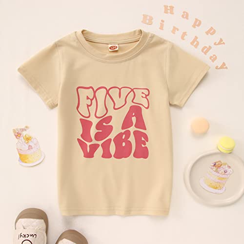 IZYJOY Girl Boy 5th Birthday Shirt Five is A Vibe Birthday T-Shirt Kids 5 Year Old Party Tee Top Fifth B-Day Outfits3