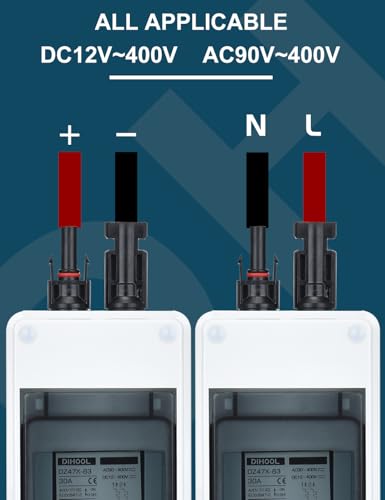 DC Trennschalter PV Anlage Leitungsschutzschalter Sicherungsautomat 2 Polig 30A 12V (12V-400V) Mit Kabel Solarstecker IP65 Wasserdicht Gehäuse