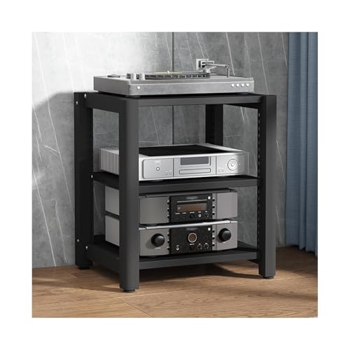 HIFI Stojak wieżowy stereo audio, 3-poziomowy drewniany stojak na nośniki z regulowanymi półkami, na odtwarzacz płyt CD/DVD, narożna szafka ekspozycyjna do kina domowego