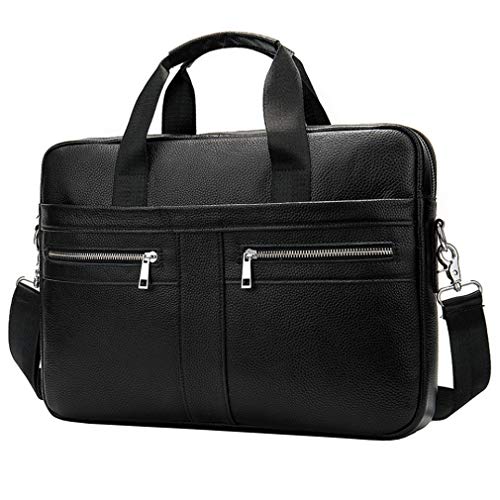 Sac à main en cuir pour homme noir avec bandoulière et protection PC 14