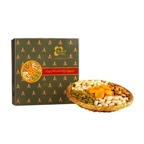 Image of Browntree Wire Mesh Dry Fruits Basket 9 Inch-5P-610g | Cashew, Almonds, Raisins,Pista, Apricots | Perfect Dry Fruit Gift hamper | Unique Corporate Gift Basket | Ideal gift box for all celebration