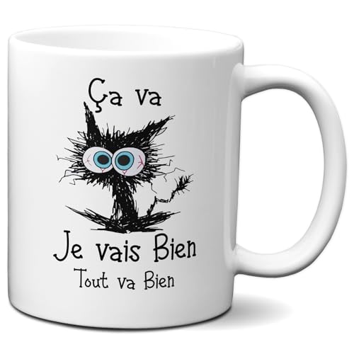 L'Esprit Des Anges Tasse-Mug Cadeau Chat Humour - Je Vais Bien Tout va Bien - Original Amusant Marrant Rigolo Anniversaire