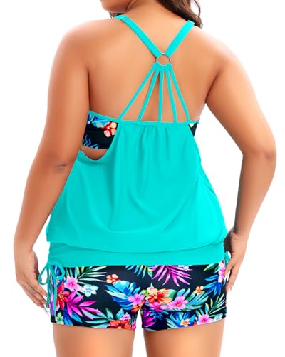 Image of Holipick Plus Size Tankini Swimsuits for Women Two Piece Tummy Control Bathing Suit Blouson Tankini Top with Shorts