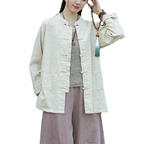 Chemise chinoise en lin avec bouton grenouille artisanale et col droit