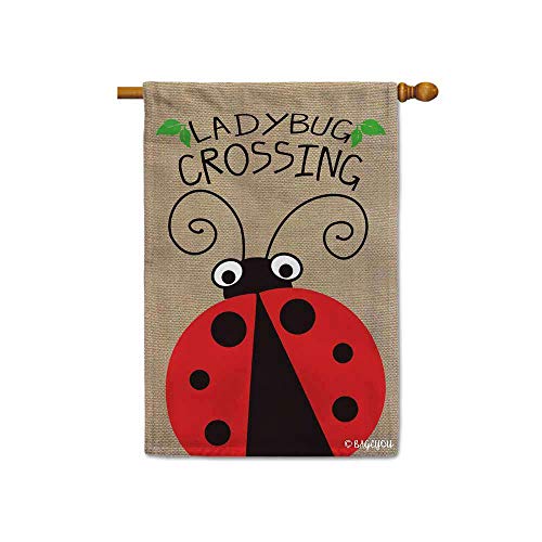 Bageyou Ladybug Crossing House Flag Spring Seasonal Decor Banner For Outside 28X40 Inch Print Double Sided #TOP23