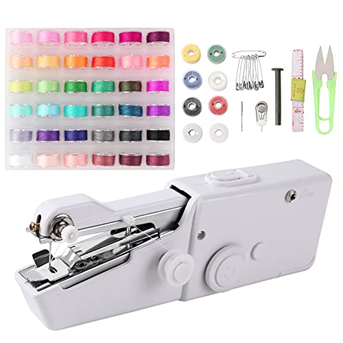 60 Pieces Sewing Machine kit, Handheld Sewing Machine Portable Handheld Sewing Machine 36PCS Color Thread Kit Sewing Threads Sewing Machine Accessories for DIY Clothes Fabrics Home Travel (White)