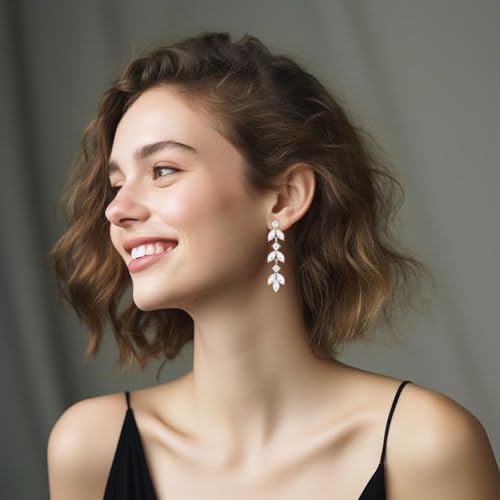 ATIMIGO Elegant Crystal Dangle Wedding Earrings for Brides Sparkly Rhinestone Marquise Drop Dangling Earrings for Women Bridesmaids Prom Formal4