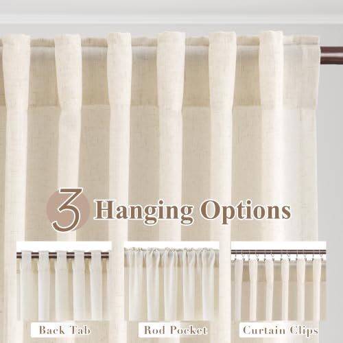 Image of Joywell Extra Long Linen Curtains 112 Inches for Living Room Beige Cream