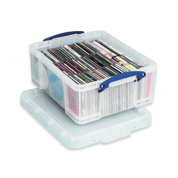 Finchley Really Useful 18L Plastic Storage Box With Lid W480xD390xH200mm CD/DVDs Clear EBCCD + free refill pen (2)
