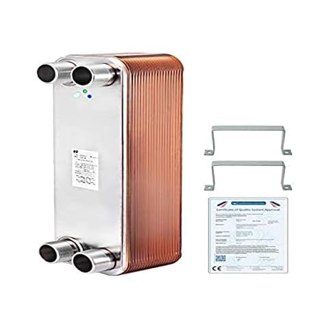 BestEquip Heat Exchanger 3/4" MNPT Ports Brazed Plate Heat Exchanger 30 Plate Heat Exchanger Plate Stainless Steel 316L Flat Plate Chiller Wort for Hydronic Heating Cover