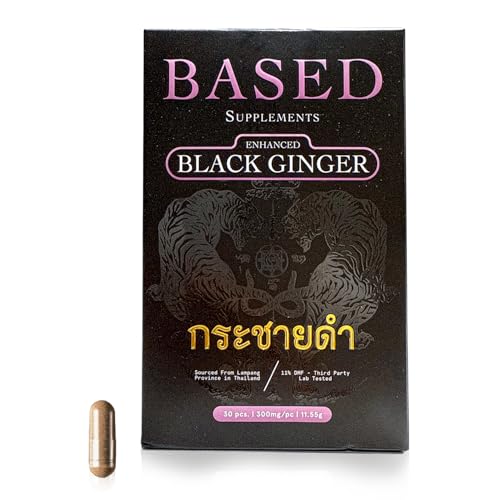 Based Supplements Black Ginger - Premium Thai Root Extract with 16% Methoxyflavones & 11% DMF - Traditional Asian Herb for Energy & Performance Support (300mg 30 Capsules)