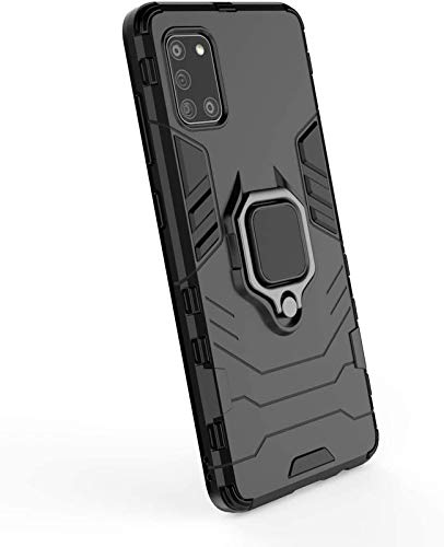 Image of FitSmart Hybrid Armor Shockproof Soft TPU and Hard PC Back Cover with Ring Case for Samsung Galaxy A31 SM-A315F /DS - Black
