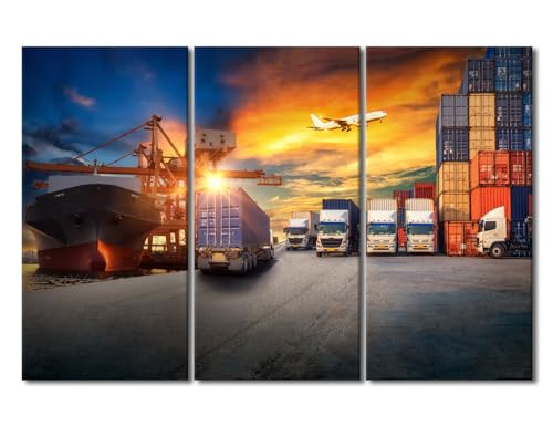 Framed Wall Art 3 Panel Logistics and Transportation Industrial Container