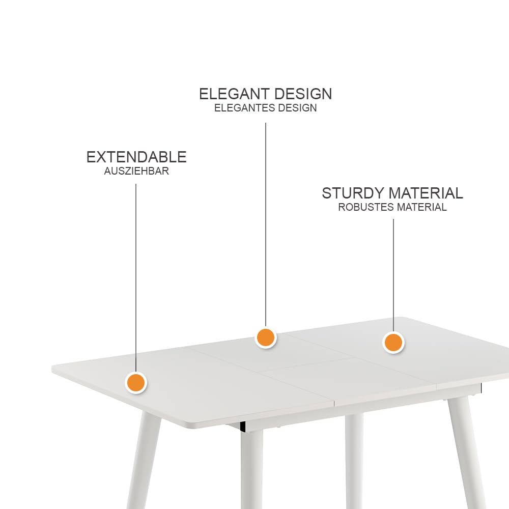 Vicco Mesa de Comedor Beaver, Blanco, 80-110 x 70 cm | Extensible, para uso flexible como mesa de comedor o de trabajo