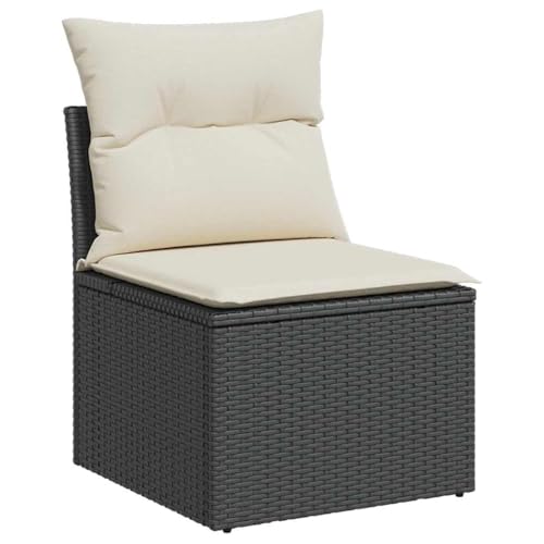 vidaXL Gartensofa ohne Armlehnen mit Kissen, Outdoor Sofa mit abnehmbarem waschbarem Bezug, Gartenstuhl mit Stahlrahmen, Terrassensofa Gartenmöbel, Schwarz Poly Rattan vidaXL Gartensofa ohne Armlehnen mit Kissen, Outdoor Sofa mit abnehmbarem waschbarem Bezug, Gartenstuhl mit Stahlrahmen, Terrassensofa Gartenmöbel, Schwarz Poly Rattan