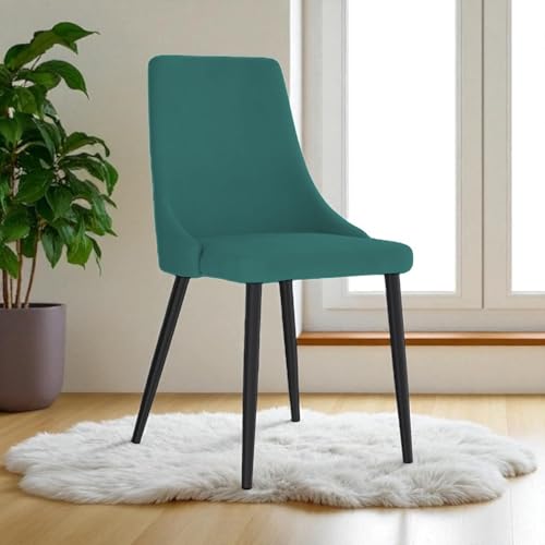 Image of Finch Fox Taskpro Modern Unique Velvet Upholstered Seating Living Room Dining Chair with Black Metal Legs in Teal Blue Color