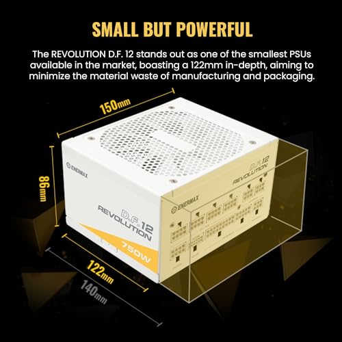 ENERMAX Revolution D.F. 12 ATX3.1 PCI-e 5.1 Snow White 850W 80Plus Gold alimentatore ultracompatto (completamente modulare, 50% semi-fanless, 12V-2x6); ETV850G-W, bianco - Alimentatore - Immagine 3