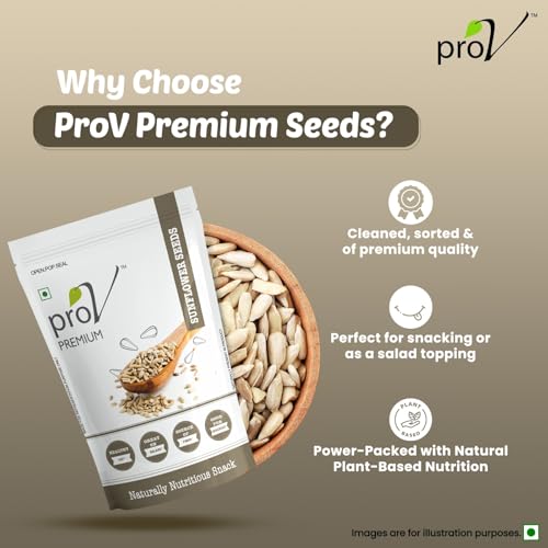 Image of ProV Premium Sunflower Seeds 250g, High Protein, High in Fiber, No Cholesterol, No Sugar, Healthy Diet Snack, Raw Natural Surya phool Beej, Unroasted Seeds for Eating Without Shell, Resealable Pouch