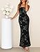 MEROKEETY Women's Floral Strapless Maxi Dress 2026 Summer Mesh Tube Bodycon Formal Wedding Guest Cocktail Party Long Dresses, Black, Large