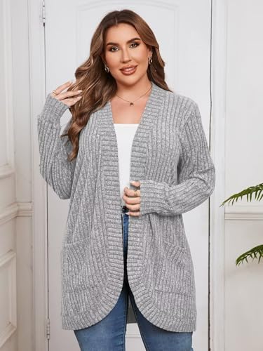 BELAROI Womens Plus Size Cardigan Long Sleeve Lightweight Casual Open Front Knit Sweater Outwear Coats Fall Outfits2