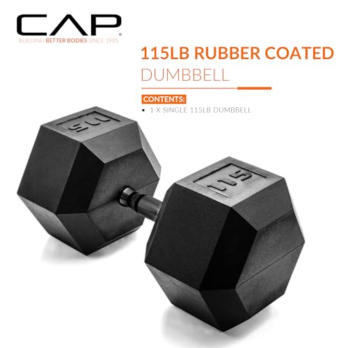 Image of CAP Rubber Coated Dumbbell Weights, Free Weights for Home Gym Strength Training, Anti-Roll Hex Dumbbells with Black, Chrome & Comfort Grip Handles, Singles