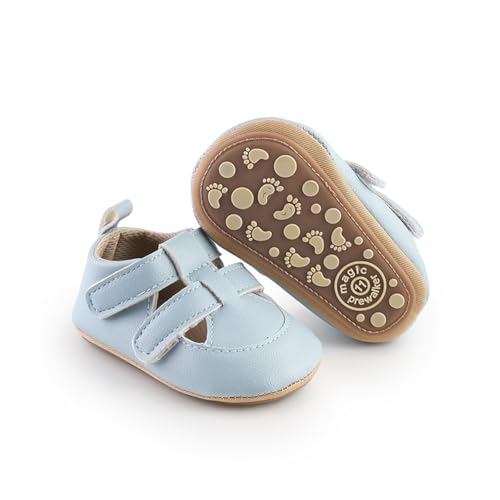 Image of HsdsBebe Baby Boys Girls Pu Leather Hard Bottom Walking Sneakers Toddler Rubber Sole First Walkers Infant Cartoon Slippers Crib Shoes(JML6165 Blue,3)
