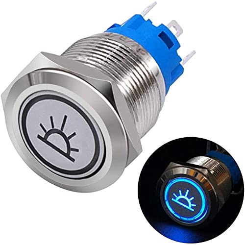 Bouton LED bleu 12V 19mm de montage inox 1NO 1NC commutateur argent intérieur